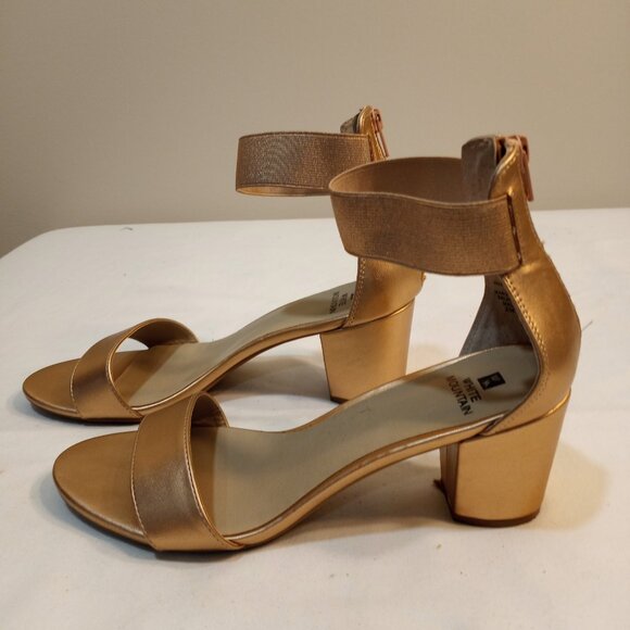 WHITE MOUNTAIN GOLD OPEN TOE BLOCK HEEL SANDAL WOMEN SIZE 10 - Picture 5 of 9